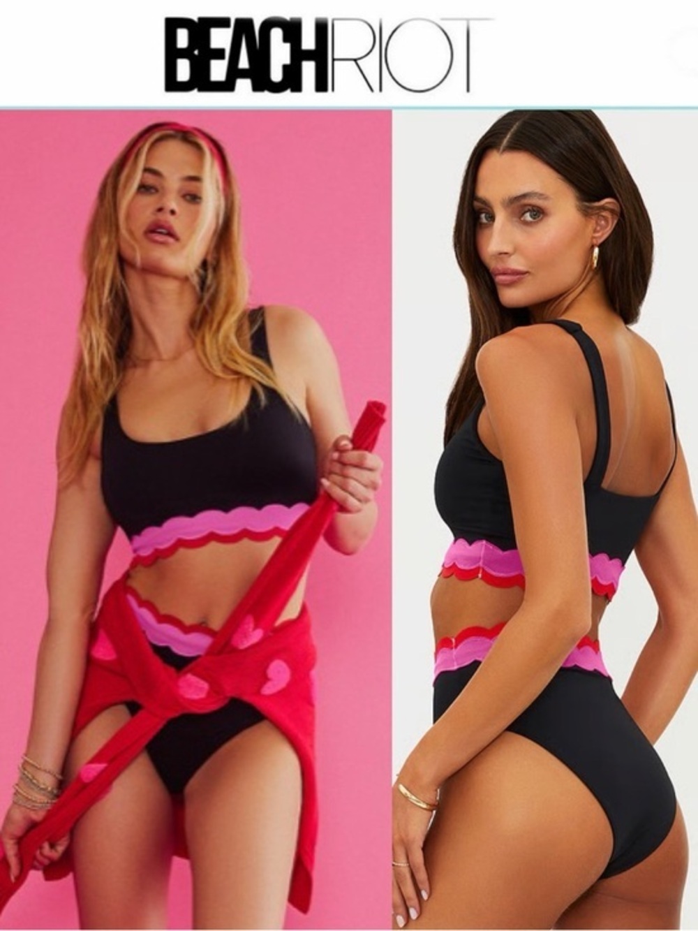 Beach Riot Marin Bikini Top Harriet Bottom Black Bikini Set Electric Wave M 196$